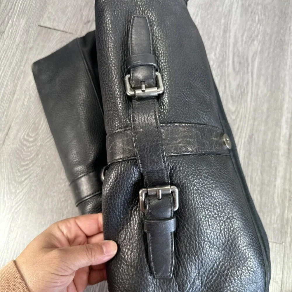 John Varvatos Black Leather Laptop Briefcase Shoulder Messenger Bag Stars READ